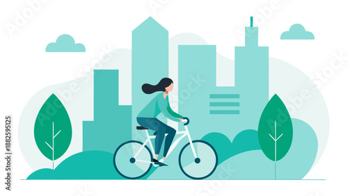 Woman Riding Bicycle Vector Illustration 