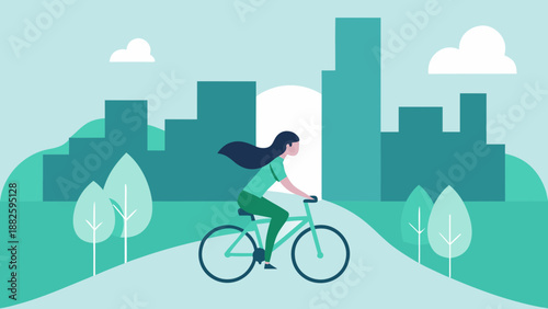Woman Riding Bicycle Vector Illustration 