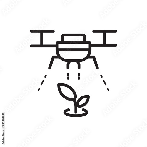 Drone crop sprayer icon symbolizing precision agriculture and aerial application, represents agricultural UAV technology, smart farming drones, liquid pesticide spraying, autonomous field maintenance.