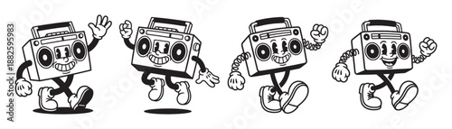 Retro Boombox Radio Cartoon Mascot Characters
