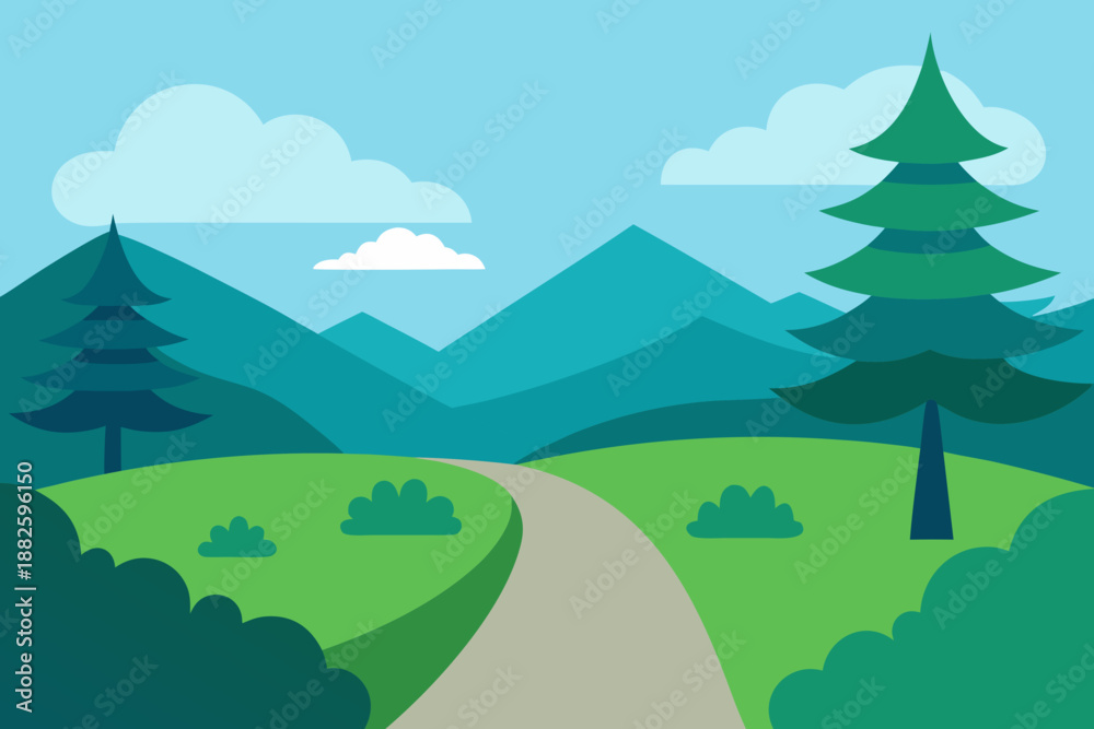 Fototapeta premium Forest Pathway Vector Illustration 