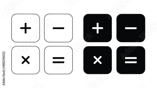 Math symbols flat design vector illustration set. Vector icon set. Clipart image. Glyph and solid icon set. Icon vector. Flat Design Icon. line icon set