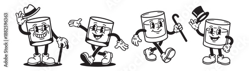 Whiskey Glass Mascot Characters Set