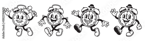 Alarm Clock Cartoon Mascot Characters in Classic