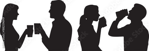 Man and woman drinking silhouette vector