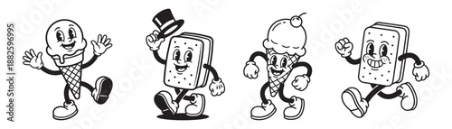 Ice Cream Scoop and Sandwich Mascot Characters