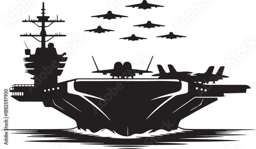 silhouette of aircraft carrier vector with transparent background