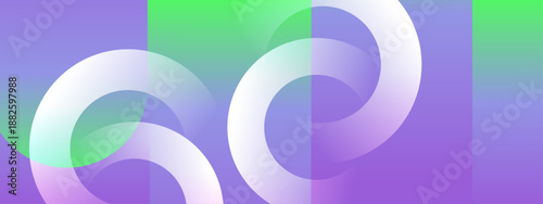 White circular rings floating on a refreshing mint green and violet purple background