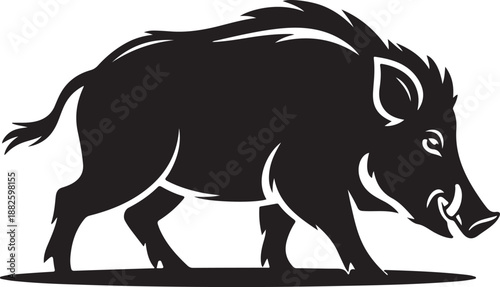 Silhouette vector illustration of a wild boar with tusks