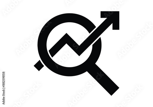 Magnifying glass with rising graph and arrow