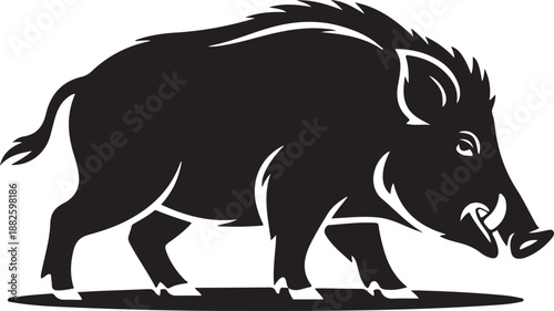 Silhouette vector illustration of a wild boar with tusks