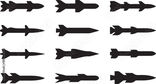 Silhouette vector illustration set of missile shapes isolated with transparent background