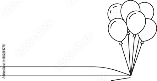 Single continuous one line art birthday celebration balloon. Holiday kids decoration helium flying air ball bubble. Concept design sketch outline drawing vector illustration 