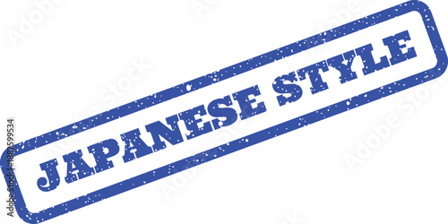 Distressed blue rubber stamp effect with textual message indicating Japanese aesthetic style