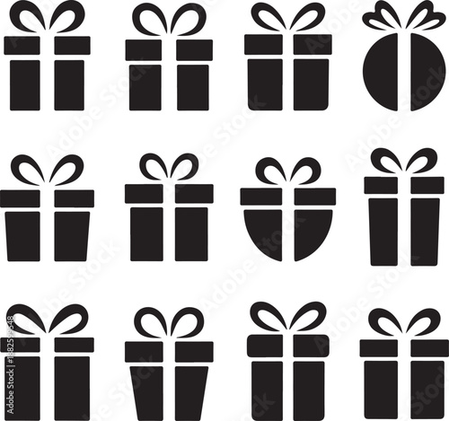 Vector silhouette set of christmas gift boxes with white background