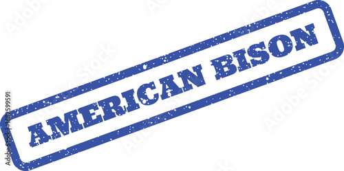 Distressed blue rubber stamp impression featuring American Bison text, suitable for wildlife conservation graphics