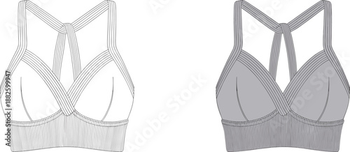 fashion, apparel, garment, clothing, sportsbra, activewear, bra, top, illustration, sketch, vector, design, template, outline, pattern, textile, fabric, racerback, straps, underband, support