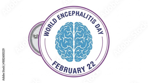 World Encephalitis Day badge with brain illustration February 22 awareness campaign element medical health concept
