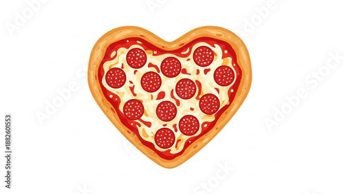Heart-shaped pepperoni pizza on white background  