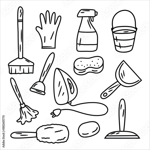 Cleaning service doodle set vector