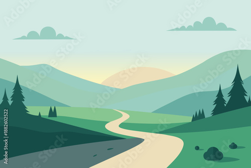 Minimal Countryside Morning Vector Illustration 