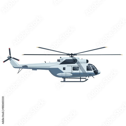 Modern Military Helicopter Side View Isolated on White Background