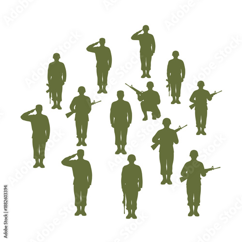 Military Soldiers Silhouette Salute Formation Collection