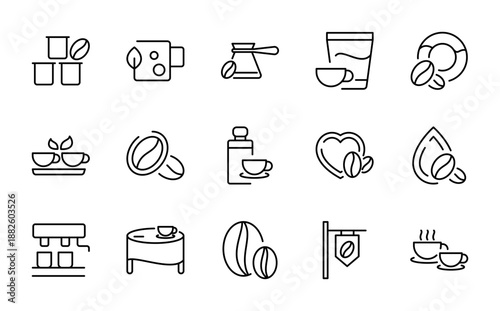 Coffee and Drinks line icon collection. Tea, coffee bean, hot, mug, outline icons
