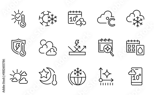 Temperature Line icon set. Air cooling, fan, humidity, air circulation, ventilation, fever, high temperature icons