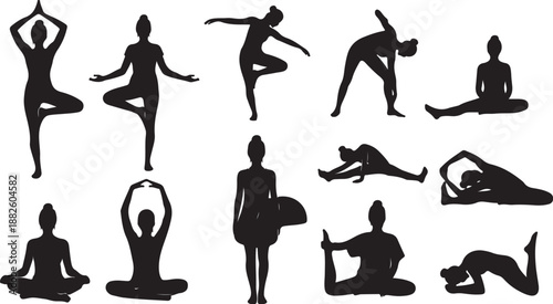 Yoga poses silhouettes for mindfulness and meditation practices daily