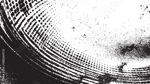 Abstract distressed grunge texture with circular halftone pattern and scattered speckles creating a dark moody background for