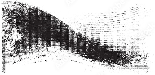 Dense black ink texture with a strong brush stroke and a fading halftone dot pattern creating a dramatic abstract background with a gritty and intense feel