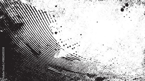 Grungy abstract background with curved lines and ink splatters in a monochromatic palette offering a distressed and artistic feel for