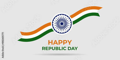 Minimalist Indian Republic Day Badge with Tricolor Ribbon Wave