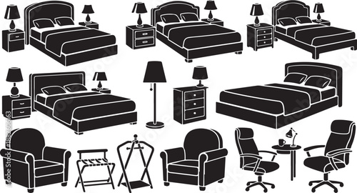 Furniture icons set for home and office interior design