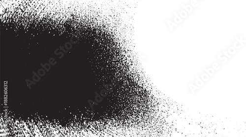 Abstract monochrome background with a dark spray paint splatter effect gradually fading into a clean white space, creating a dramatic contrast