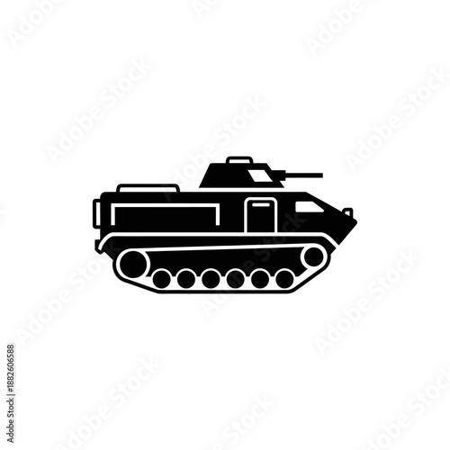 Black armored personnel carrier icon on white background