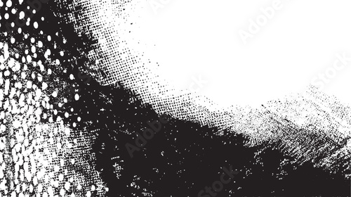 Textured monochrome abstract with a dense black area on the left transitioning to a white space with a rough, grainy surface and scattered white dots