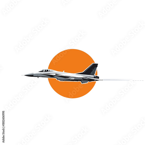 Modern Fighter Jet Flying Over Orange Sun Circle