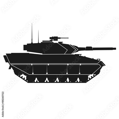 Modern Battle Tank Silhouette, Military Vehicle, Armored Combat Machine