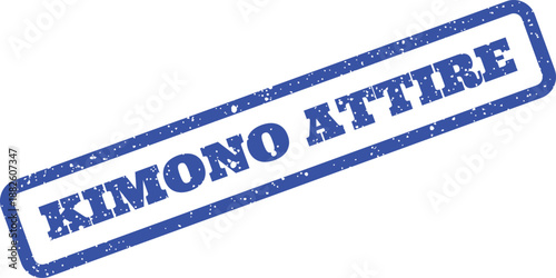 Rectangular distressed stamp showcasing the words Kimono Attire, referencing traditional Japanese fashion culture