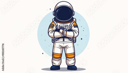 Astronaut in White Space Suit Standing.