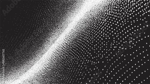 Monochrome abstract background with a gradient of fine dots transitioning from dark to light creating a luminous effect