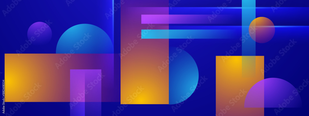 Fototapeta premium Modern Geometric Blueprint with Neon Shapes and Luminous Rectangles