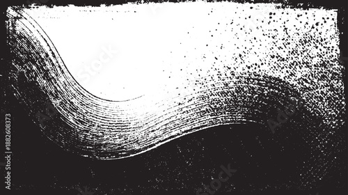 Grungy black and white abstract background with sweeping brush strokes and scattered speckles creating a distressed artistic feel