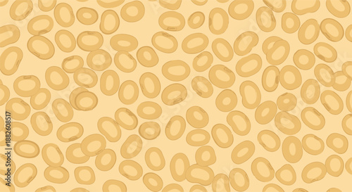 Seamless background pattern of scattered soybeans in a light yellow color, representing a healthy plant-based protein source for textiles.