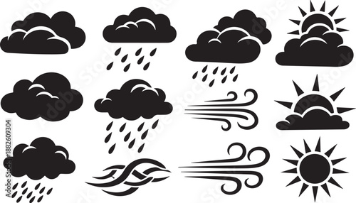 Weather forecast icons set with clouds and sun symbols
