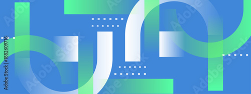 Modern intersection of green bars and white circular paths on blue base