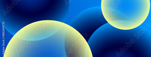 Soft glowing yellow circles overlapping dark blue cosmic spherical shapes