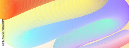 Complex structure of stacked circular layers forming a long wavy tube with rainbow color spectrum